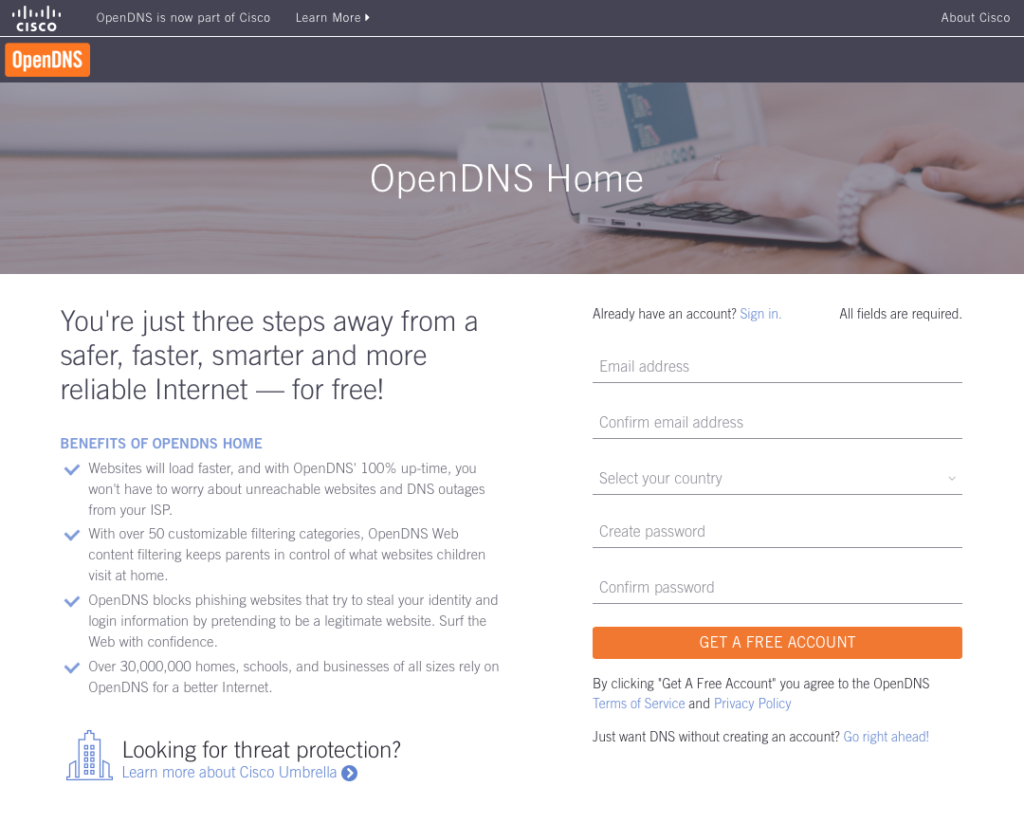 OpenDNS website