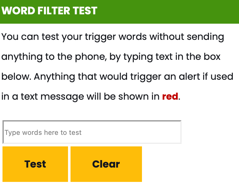 Word Filter Test