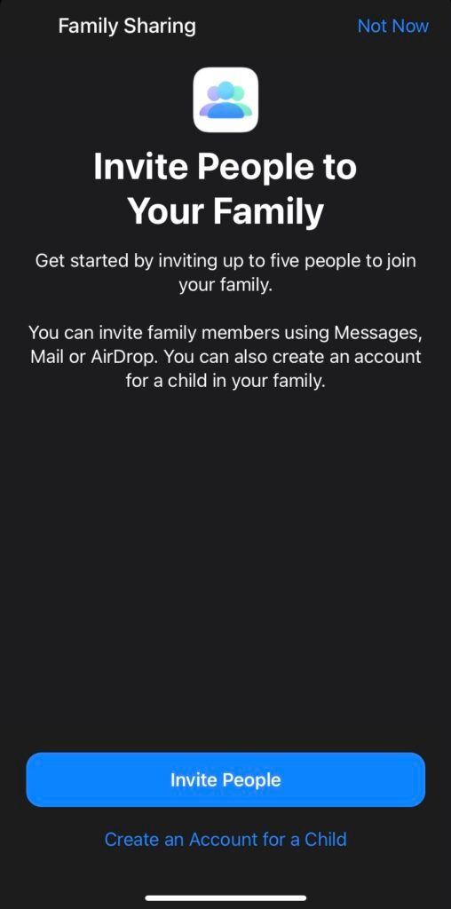 settings for family share step 3