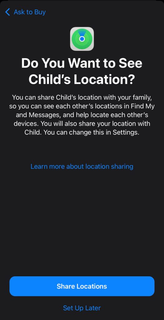 settings for family share step 15