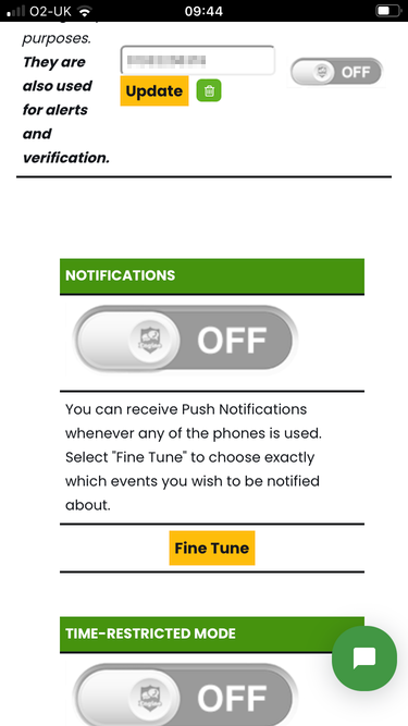 Push notifications switch